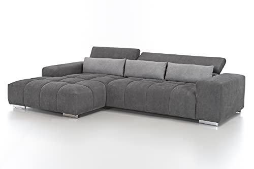 Mivano Eckcouch Orion / Großes Ecksofa mit XL-Recamiere, Kopfteilfunktion und Kissen / 307 x 73 x 186 / Mikrofaser, Grau/Hellgrau von Mivano