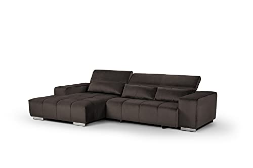 Mivano Eckcouch Orion / Großes Ecksofa mit XL-Recamiere inkl. Relaxfunktion, Kopfteilfunktion und Kissen / 307 x 73 x 186 / Velours, Braun von Mivano