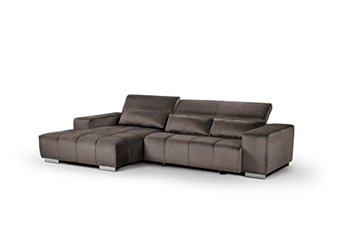 Mivano Eckcouch Orion / Großes Ecksofa mit XL-Recamiere inkl. Relaxfunktion, Kopfteilfunktion und Kissen / 307 x 73 x 186 / Velours, Grau von Mivano