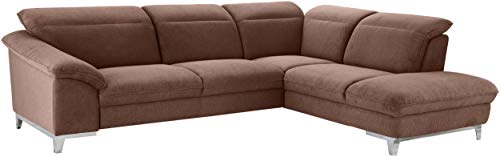 Mivano Eckcouch Teresa / L-Form-Sofa mit verstellbaren Kopfstützen und Ottomane / 293 x 84 x 232 / Mikrofaser, Braun von Mivano