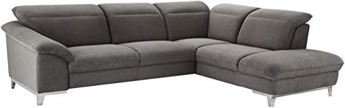 Mivano Eckcouch Teresa / L-Form-Sofa mit verstellbaren Kopfstützen und Ottomane / 293 x 84 x 232 / Mikrofaser, Dunkelgrau von Mivano