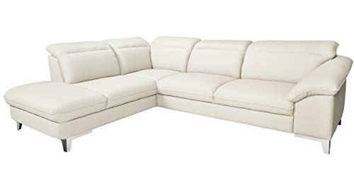 Mivano Eckcouch Teresa / Ecksofa mit Bettfunktion und Kopfteilverstellung in Lederoptik / 293 x 84 x 232 / Kunstleder Weiß von Mivano