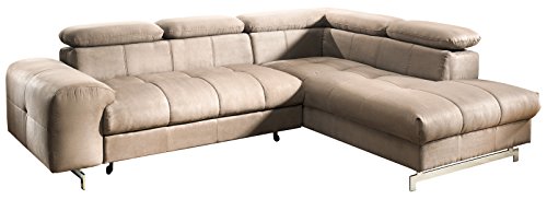 Mivano Ecksofa Chef / L-Sofa mit Ottomane und verstellbaren Kopfstützen / 262 x 72 x 206 / Mikrofaser Braun von Mivano