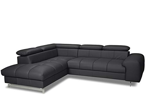 Mivano Ecksofa Chef / L-Sofa mit Ottomane und verstellbaren Kopfstützen in Lederoptik / 262 x 72 x 206 / Kunstleder Schwarz von Mivano