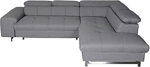 Mivano Ecksofa Chef / L-Sofa mit Schlaffunktion, Bettkasten und verstellbaren Kopfstützen / 262 x 72 x 206 / Strukturstoff Grau von Mivano