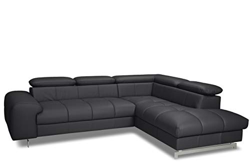 Mivano Ecksofa Chef / L-Sofa mit Schlaffunktion, Bettkasten und verstellbaren Kopfstützen in Lederoptik / 262 x 72 x 206 / Kunstleder Schwarz von Mivano