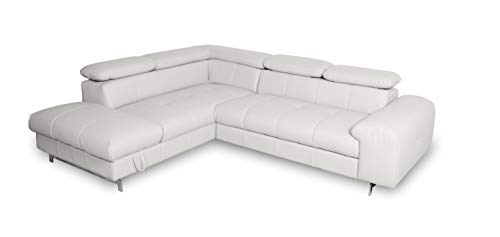 Mivano Ecksofa Chef / L-Sofa mit Schlaffunktion, Bettkasten und verstellbaren Kopfstützen in Lederoptik / 262 x 72 x 206 / Kunstleder Weiß von Mivano