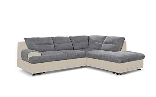 Mivano Ecksofa Coast / Große Sofagarnitur in L-Form mit Ottomane rechts / 264 x 88 x 217 / Materialmix: Grau/Beige von Mivano