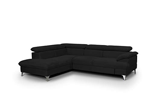 Mivano Ecksofa David / Moderne Couch in L-Form mit verstellbaren Kopfstützen und Ottomane / 256 x 71 x 208 / Mikrofaser-Bezug, Schwarz von Mivano