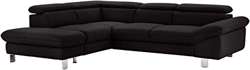 Mivano Ecksofa Driver mit Ottomane links, Ledercouch im modernen Design, Inkl. verstellbare Kopfstützen, 266 x 73 x 214, Kunstleder, Schwarz von Mivano