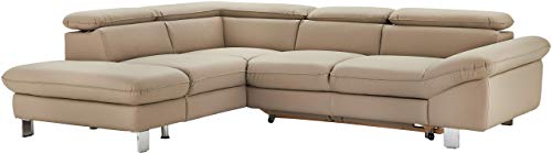 Mivano Ecksofa Driver mit Ottomane links, Ledercouch mit Bettfunktion und Bettkasten klein, Inkl. verstellbare Kopfstützen, 266 x 73 x 214, Kunstleder, Hellbraun von Mivano