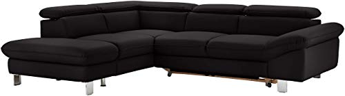 Mivano Ecksofa Driver mit Ottomane links, Ledercouch mit Bettfunktion und Bettkasten klein, Inkl. verstellbare Kopfstützen, 266 x 73 x 214, Kunstleder, Schwarz von Mivano