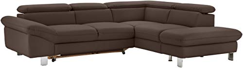 Mivano Ecksofa Driver mit Ottomane rechts, Ledercouch mit Bettfunktion und Bettkasten klein / Inkl. verstellbare Kopfstützen, 266 x 73 x 214, Kunstleder, Grau-Braun von Mivano