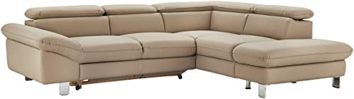 Mivano Ecksofa Driver mit Ottomane rechts, Ledercouch mit Bettfunktion und Bettkasten klein / Inkl. verstellbare Kopfstützen, 266 x 73 x 214, Kunstleder, Hellbraun von Mivano
