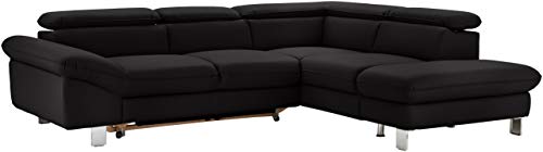 Mivano Ecksofa Driver mit Ottomane rechts, Ledercouch mit Bettfunktion und Bettkasten klein / Inkl. verstellbare Kopfstützen, 266 x 73 x 214, Kunstleder, Schwarz von Mivano