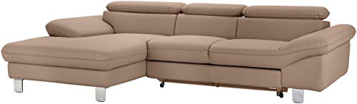 Mivano Ecksofa Driver mit Recamiere links, Ledercouch mit Bettfunktion und Bettkasten / Inkl. verstellbare Kopfstützen, 268 x 73 x 169, Kunstleder, Braun von Mivano