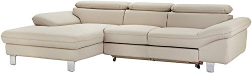 Mivano Ecksofa Driver mit Recamiere links, Ledercouch mit Bettfunktion und Bettkasten / Inkl. verstellbare Kopfstützen, 268 x 73 x 169, Kunstleder, Hellbraun von Mivano