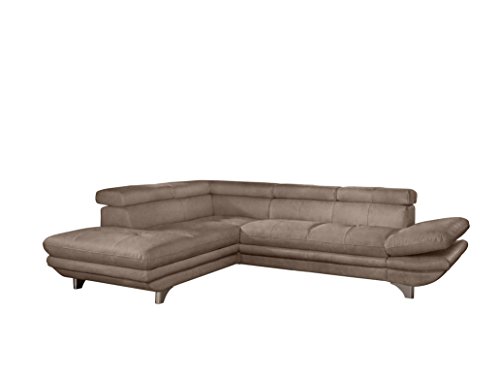 Mivano Ecksofa Enterprise / Trendige Eckcouch in L-Form mit Bettfunktion / Kopfstützen und Armteil verstellbar / 273 x 75 x 238 / Mikrofaser: braun von Mivano