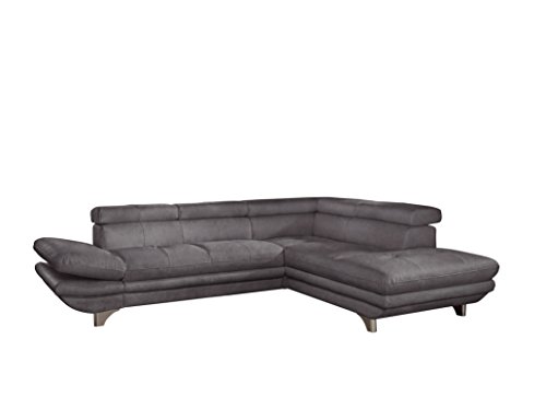 Mivano Ecksofa Enterprise / Trendige Eckcouch in L-Form mit Bettfunktion / Kopfstützen und Armteil verstellbar / 273 x 75 x 238 / Mikrofaser: dunkelgrau von Mivano