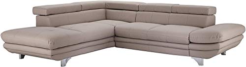 Mivano Ecksofa Enterprise / Trendige Ledercouch in L-Form mit Ottomane links / Inkl. höhenverstellbare Kopfstützen / 277 x 75 x 238 / Kunstleder: hellgrau Mivano Ecksofa Enterprise / Trendige Ledercouch in L-Form mit Ottomane links / Inkl. höhenverstellbare Kopfstützen / 277 x 75 x 238 / Kunstleder: hellgrau von Mivano