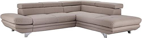 Mivano Ecksofa Enterprise / Trendige Ledercouch in L-Form mit Ottomane rechts / Inkl. höhenverstellbare Kopfstützen / 277 x 75 x 238 / Kunstleder: hellgrau Mivano Ecksofa Enterprise / Trendige Ledercouch in L-Form mit Ottomane rechts / Inkl. höhenverstellbare Kopfstützen / 277 x 75 x 238 / Kunstleder: hellgrau von Mivano
