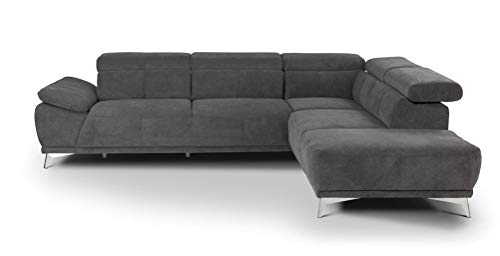 Mivano Ecksofa Felipe / Moderne Eckcouch mit Ottomanen rechts und verstellbaren Kopfstützen / 292 x 73 x 233 / Stone (dunkelgrau) von Mivano