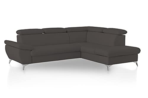 Mivano Ecksofa Gisele / Eckcouch mit Schlaffunktion, Stauraum, Armteilfunktion und Kopfteilverstellung / 256 x 83 x 209 / Kunstleder, Grau von Mivano