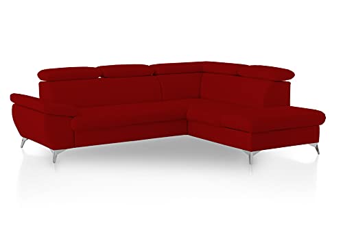 Mivano Ecksofa Gisele / Eckcouch mit Schlaffunktion, Stauraum, Armteilfunktion und Kopfteilverstellung / 256 x 83 x 209 / Kunstleder, Rot von Mivano