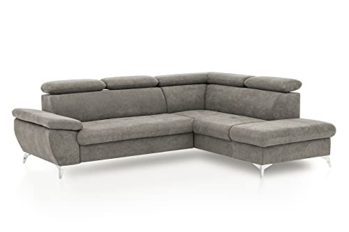 Mivano Ecksofa Gisele / Eckcouch mit Schlaffunktion, Stauraum, Armteilfunktion und Kopfteilverstellung / 256 x 83 x 209 / Velours, Beige von Mivano