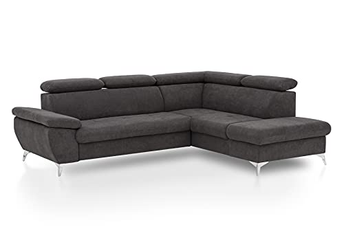 Mivano Ecksofa Gisele / Eckcouch mit Schlaffunktion, Stauraum, Armteilfunktion und Kopfteilverstellung / 256 x 83 x 209 / Velours, Graubraun von Mivano