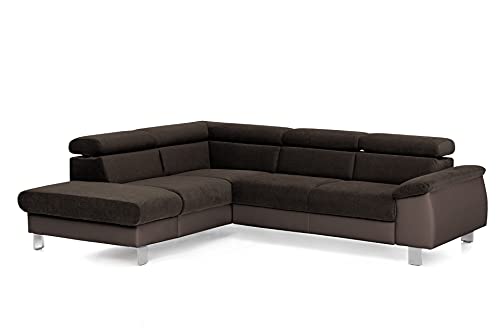 Mivano Ecksofa Micky mit Ottomane / Eckcouch mit Bettfunktion, kleinem Bettkasten und Kopfteilverstellung / 249 x 72 x 207 / Mikrofaser/Kunstleder, Dunkelbraun von Mivano