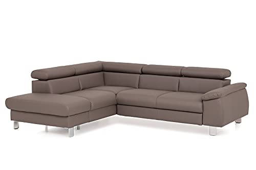 Mivano Ecksofa Micky mit Ottomane / L-Form-Sofa mit Schlaffunktion, Stauraum und Kopfteilverstellung / 249 x 72 x 207 / Kunstleder, Braun von Mivano