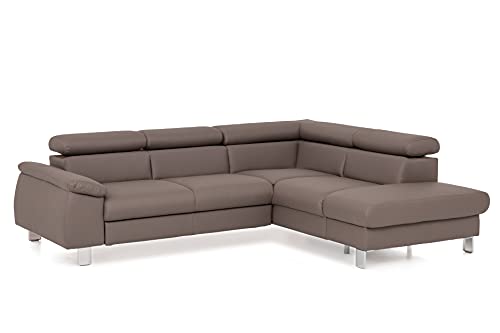 Mivano Ecksofa Micky mit Ottomane / L-Form-Sofa mit Schlaffunktion, Stauraum und Kopfteilverstellung / 249 x 72 x 207 / Kunstleder, Braun von Mivano