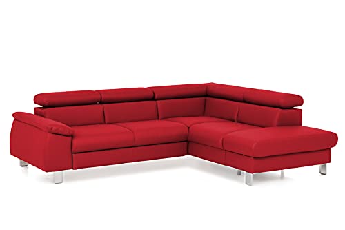 Mivano Ecksofa Micky mit Ottomane / L-Form-Sofa mit Schlaffunktion, Stauraum und Kopfteilverstellung / 249 x 72 x 207 / Kunstleder, Rot von Mivano