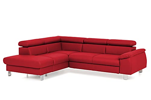 Mivano Ecksofa Micky mit Ottomane / L-Form-Sofa mit Schlaffunktion, Stauraum und Kopfteilverstellung / 249 x 72 x 207 / Kunstleder, Rot von Mivano