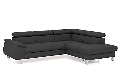 Mivano Ecksofa Micky mit Ottomane / L-Form-Sofa mit Schlaffunktion, Stauraum und Kopfteilverstellung / 249 x 72 x 207 / Kunstleder, Schwarz von Mivano