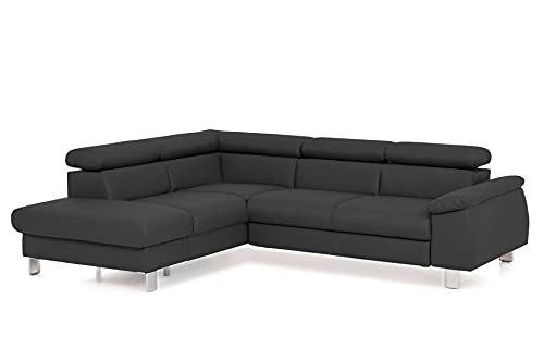 Mivano Ecksofa Micky mit Ottomane / L-Form-Sofa mit Schlaffunktion, Stauraum und Kopfteilverstellung / 249 x 72 x 207 / Kunstleder, Schwarz von Mivano