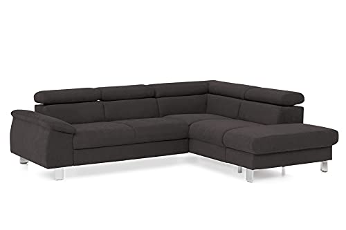 Mivano Ecksofa Micky mit Ottomane / L-Form-Sofa mit Schlaffunktion, Stauraum und Kopfteilverstellung / 249 x 72 x 207 / Velours, Graubraun von Mivano