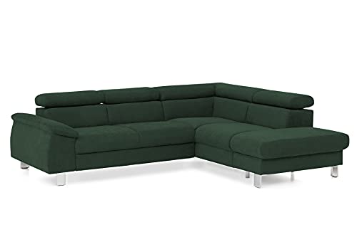 Mivano Ecksofa Micky mit Ottomane / L-Form-Sofa mit Schlaffunktion, Stauraum und Kopfteilverstellung / 249 x 72 x 207 / Velours, Grün von Mivano