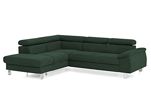 Mivano Ecksofa Micky mit Ottomane / L-Form-Sofa mit Schlaffunktion, Stauraum und Kopfteilverstellung / 249 x 72 x 207 / Velours, Grün von Mivano