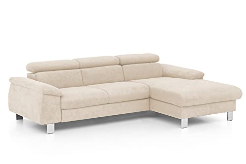 Mivano Ecksofa Micky mit Recamiere / Eckcouch mit Bettfunktion, Bettkasten und Kopfteilverstellung / 244 x 72 x 166 / Mikrofaser, Beige von Mivano