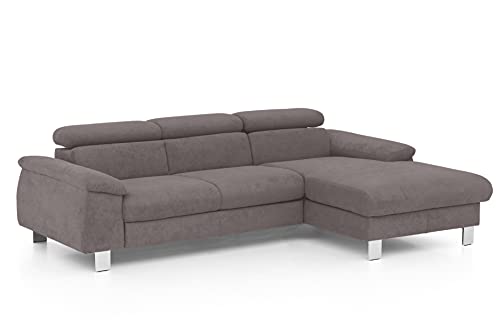 Mivano Ecksofa Micky mit Recamiere / Eckcouch mit Bettfunktion, Bettkasten und Kopfteilverstellung / 244 x 72 x 166 / Mikrofaser, Dunkelgrau von Mivano