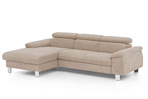 Mivano Ecksofa Micky mit Recamiere / Eckcouch mit Bettfunktion, Bettkasten und Kopfteilverstellung / 244 x 72 x 166 / Mikrofaser, Hellbraun von Mivano