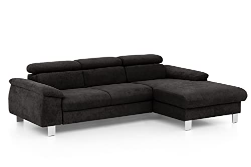 Mivano Ecksofa Micky mit Recamiere / Eckcouch mit Bettfunktion, Bettkasten und Kopfteilverstellung / 244 x 72 x 166 / Mikrofaser, Schwarz von Mivano