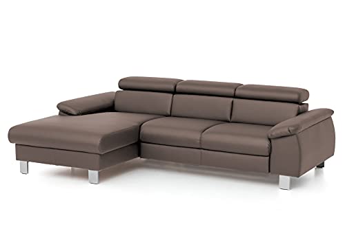 Mivano Ecksofa Micky mit Recamiere / L-Form-Sofa mit Schlaffunktion, Bettkasten und Kopfteilverstellung / 244 x 72 x 166 / Kunstleder, Braun von Mivano