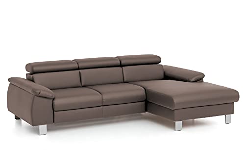 Mivano Ecksofa Micky mit Recamiere / L-Form-Sofa mit Schlaffunktion, Bettkasten und Kopfteilverstellung / 244 x 72 x 166 / Kunstleder, Braun von Mivano