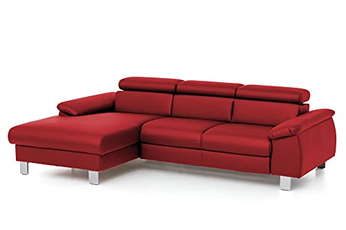 Mivano Ecksofa Micky mit Recamiere / L-Form-Sofa mit Schlaffunktion, Bettkasten und Kopfteilverstellung / 244 x 72 x 166 / Kunstleder, Rot von Mivano