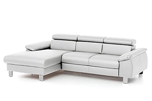 Mivano Ecksofa Micky mit Recamiere / L-Form-Sofa mit Schlaffunktion, Bettkasten und Kopfteilverstellung / 244 x 72 x 166 / Kunstleder, Weiß von Mivano