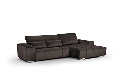 Mivano Ecksofa Orion / Große Eckcouch mit XL-Recamiere inkl. Relaxfunktion, Kopfteilfunktion und Kissen / 307 x 73 x 186 / Velours, Braun von Mivano