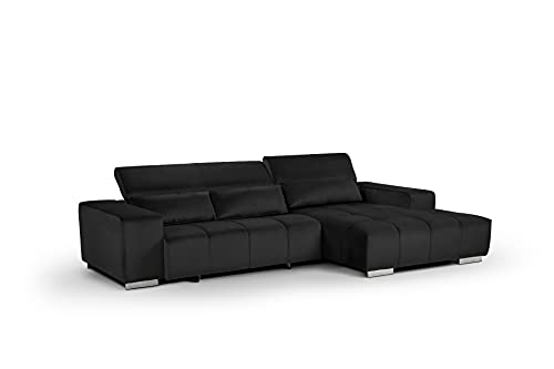 Mivano Ecksofa Orion / Große Eckcouch mit XL-Recamiere inkl. Relaxfunktion, Kopfteilfunktion und Kissen / 307 x 73 x 186 / Velours, Schwarz von Mivano